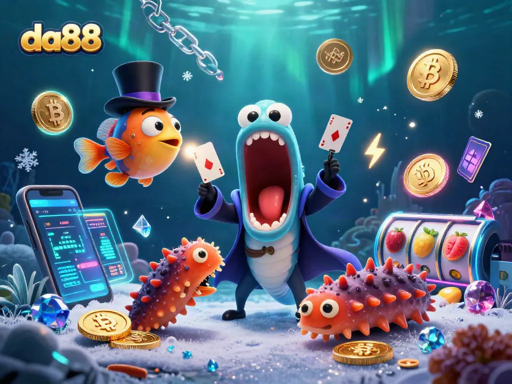 Engage with da88's thrilling online casino experience featuring vibrant card tricks by a deep-sea creature.
