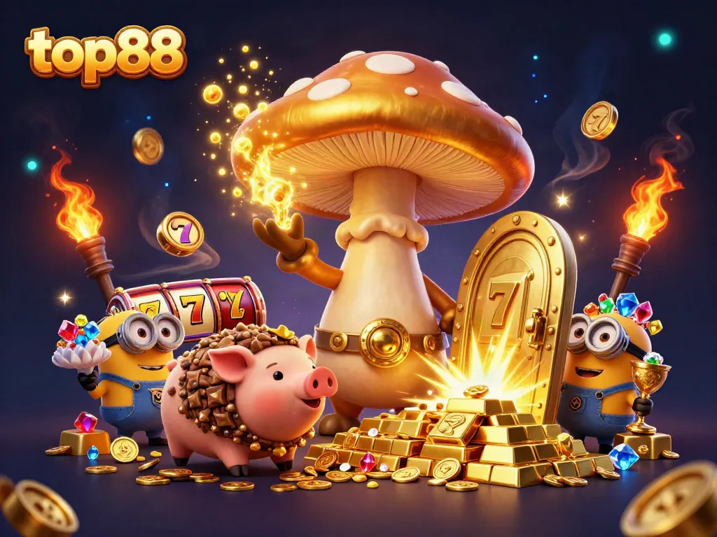 Engage in thrilling gameplay with top88, featuring a magical casino scene full of treasure and luck.