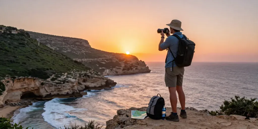 Experience a Malta Gozo tour with stunning sunset views from a coastline cliff.