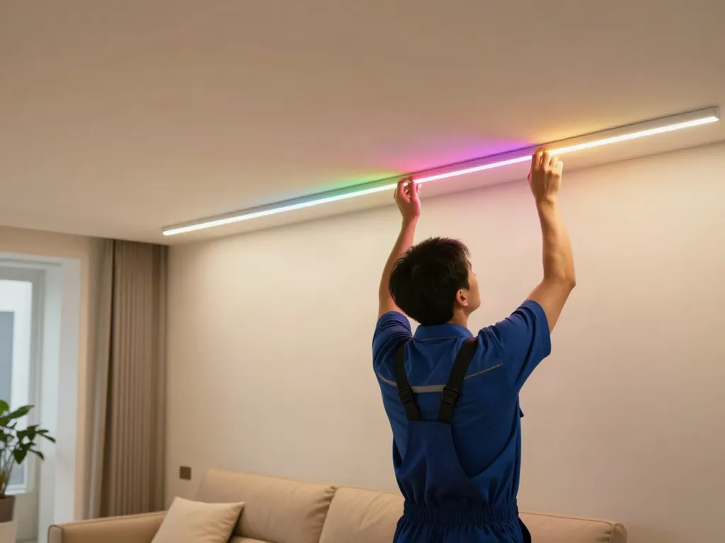 Instalator de banda led 220v în serviciu, oferind soluții profesionale în comunitate.
