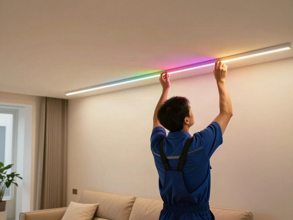 Instalator de banda led 220v în serviciu, oferind soluții profesionale în comunitate.